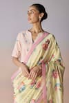 Surmaye_Yellow Organza, Silk Sequins, Beads Kindred Petals Saree _at_Aza_Fashions
