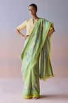 Buy_Surmaye_Green Organza, Silk Embroidery, Sequins, Beads Morning Whisper Saree _at_Aza_Fashions