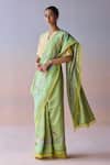 Shop_Surmaye_Green Organza, Silk Embroidery, Sequins, Beads Morning Whisper Saree _Online_at_Aza_Fashions