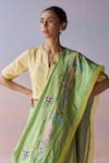 Surmaye_Green Organza, Silk Embroidery, Sequins, Beads Morning Whisper Saree _at_Aza_Fashions