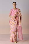Buy_Surmaye_Pink Organza, Silk Sequins, Beads, Embroidery Wildflower Dawn Saree _at_Aza_Fashions