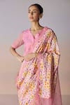 Shop_Surmaye_Pink Organza, Silk Sequins, Beads, Embroidery Wildflower Dawn Saree _Online_at_Aza_Fashions