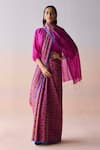 Buy_Surmaye_Pink Organza, Silk Embroidery Heartglow Jamdani Saree _at_Aza_Fashions