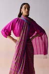 Shop_Surmaye_Pink Organza, Silk Embroidery Heartglow Jamdani Saree _Online_at_Aza_Fashions