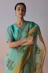 Buy_Surmaye_Green Organza, Silk Embroidery Earthsong Jamdani Saree _Online_at_Aza_Fashions
