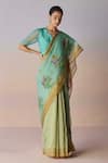 Buy_Surmaye_Green Organza, Silk Embroidery Earthsong Jamdani Saree _at_Aza_Fashions