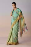 Surmaye_Green Organza, Silk Embroidery Earthsong Jamdani Saree _at_Aza_Fashions