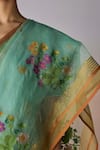 Shop_Surmaye_Green Organza, Silk Embroidery Earthsong Jamdani Saree 