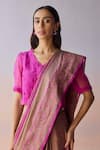 Buy_Surmaye_Pink Organza, Silk Tassels Blush Horizon Jamdani Saree _Online_at_Aza_Fashions