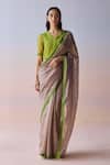 Buy_Surmaye_Brown Silk Organza Zari Taupe Wildflower Gleam Saree _at_Aza_Fashions
