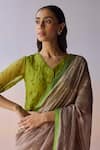 Buy_Surmaye_Brown Silk Organza Zari Taupe Wildflower Gleam Saree _Online_at_Aza_Fashions