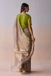 Surmaye_Brown Silk Organza Zari Taupe Wildflower Gleam Saree _Online_at_Aza_Fashions