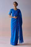 Buy_Surmaye_Blue Organza, Silk Embroidery Moonglade Saree _at_Aza_Fashions