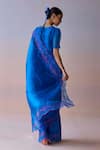Surmaye_Blue Organza, Silk Embroidery Moonglade Saree _Online_at_Aza_Fashions