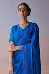 Shop_Surmaye_Blue Organza, Silk Embroidery Moonglade Saree _Online_at_Aza_Fashions