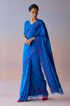 Surmaye_Blue Organza, Silk Embroidery Moonglade Saree _at_Aza_Fashions