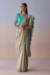Buy_Surmaye_Beige Organza, Silk Embroidery, Beads Oceans Breath Saree _at_Aza_Fashions