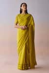 Buy_Surmaye_Yellow Organza, Silk Embroidery, Beads Whispering Ivy Saree _at_Aza_Fashions