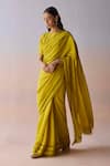 Surmaye_Yellow Organza, Silk Embroidery, Beads Whispering Ivy Saree _at_Aza_Fashions