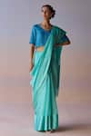 Buy_Surmaye_Blue Organza, Silk Infinite Grace Saree _at_Aza_Fashions