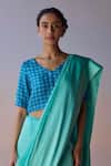 Shop_Surmaye_Blue Organza, Silk Infinite Grace Saree _Online_at_Aza_Fashions