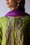 Buy_Surmaye_Green Organza, Silk Embroidery, Beads Round Neck Riverstone Kurta And Pant Set _Online_at_Aza_Fashions