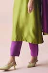 Shop_Surmaye_Green Organza, Silk Embroidery, Beads Round Neck Riverstone Kurta And Pant Set _Online_at_Aza_Fashions
