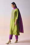 Surmaye_Green Organza, Silk Embroidery, Beads Round Neck Riverstone Kurta And Pant Set _at_Aza_Fashions