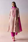 Buy_Surmaye_Blush Organza, Silk Embroidery, Beads Round Neck Riverstone Kurta And Pant Set _at_Aza_Fashions