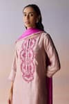 Surmaye_Blush Organza, Silk Embroidery, Beads Round Neck Riverstone Kurta And Pant Set _at_Aza_Fashions