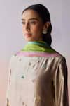 Buy_Surmaye_Beige Organza, Silk Embroidery, Beads Boat Neck Oceans Breath Kurta And Pant Set _Online_at_Aza_Fashions