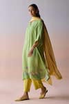 Surmaye_Green Silk Sequins, Beads Split V-neck Morning Whisper Kurta And Pant Set _Online_at_Aza_Fashions