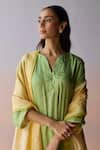 Buy_Surmaye_Green Silk Sequins, Beads Split V-neck Morning Whisper Kurta And Pant Set 