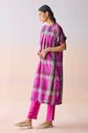 Buy_Surmaye_Multi Color Kota Doria, Silk Round Neck Rooted Pink Kurta Set _Online_at_Aza_Fashions