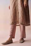 Buy_Surmaye_Brown Kota Doria, Silk Round Neck, Split Rooted Kurta Set _Online_at_Aza_Fashions