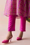 Buy_Surmaye_Pink Organza, Silk V-neck Heartglow Jamdani Kurta Set _Online_at_Aza_Fashions