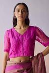 Buy_Surmaye_Pink Organza, Silk Embroidery, Beads V-neck Starbloom Bright Blouse _at_Aza_Fashions