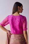 Shop_Surmaye_Pink Organza, Silk Embroidery, Beads V-neck Starbloom Bright Blouse _at_Aza_Fashions