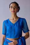 Buy_Surmaye_Blue Silk Organza Embroidery, Beads V-neck Starbloom Persian Blouse _at_Aza_Fashions
