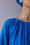 Surmaye_Blue Silk Round Neck Moonshadow Blouse _Online_at_Aza_Fashions