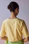 Shop_Surmaye_Yellow Silk Beads Split V-neck Soft Radiance Blouse _at_Aza_Fashions