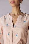 Surmaye_Pink Silk Beads, Embroidery Split V-neck Soul Flower Blouse _Online_at_Aza_Fashions