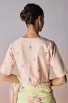 Shop_Surmaye_Pink Silk Beads, Embroidery Split V-neck Soul Flower Blouse _at_Aza_Fashions