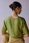 Shop_Surmaye_Green Kota Doria, Silk Beads V-, Scoop Woven Blouse _at_Aza_Fashions
