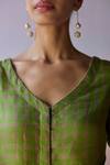 Surmaye_Green Kota Doria, Silk Beads V-, Scoop Woven Blouse _Online_at_Aza_Fashions