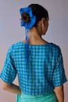 Shop_Surmaye_Blue Kota Doria, Silk Beads V-neck Light Woven Blouse _at_Aza_Fashions