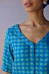 Surmaye_Blue Kota Doria, Silk Beads V-neck Light Woven Blouse _Online_at_Aza_Fashions