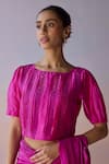 Buy_Surmaye_Pink Organza, Silk Embroidery, Beads Boat Neck Whispering Ivy Blouse _at_Aza_Fashions