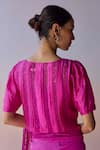 Shop_Surmaye_Pink Organza, Silk Embroidery, Beads Boat Neck Whispering Ivy Blouse _at_Aza_Fashions