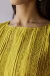 Surmaye_Yellow Organza, Silk Embroidery, Beads Round Neck Whispering Ivy Blouse _Online_at_Aza_Fashions